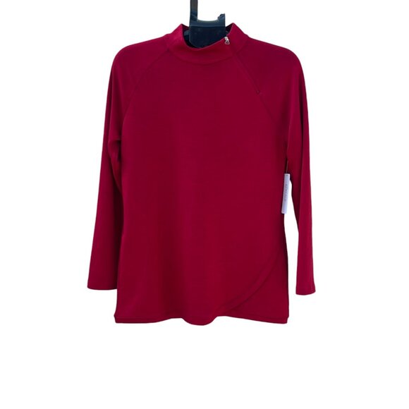 Womens Weekends by Chicos Double Knit Zip Mock Size 0 Razzle Red - Picture 6 of 11